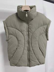 女士绗缝背心无袖拉链夹克外套冬季时尚轻便大衣