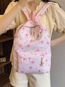 1个可爱学院风双肩包，蝴蝶结设计，带笔记本电脑隔层和可调节肩带，休闲轻便旅行包，适合女孩/青少年/学生/毕业生，是日常使用、外出、旅行、上学和返校的理想之选。 - 粉色 - 查看 5