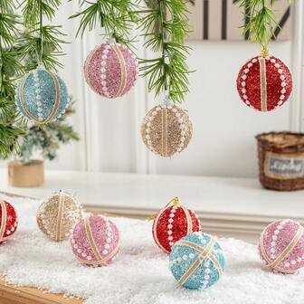 6cm Creative Elegant Iridescent Glitter Christmas Ball Ornaments, Christmas Tree Decorations Home Decor Christmas Decorations Room Decor Winter