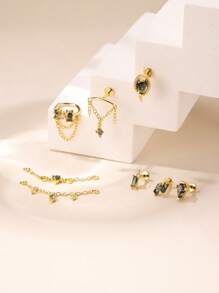 1pc 925 Sterling Silver Moss Agate Snake Shape Internally Threaded Flatback Labret Tragus Stud Conch Earring Tragus Helix Cartilage Piercing Gift For Her