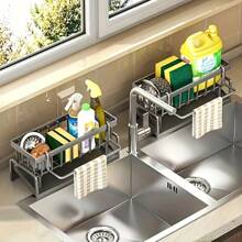 Kitchen Sink Sponge Draining Rack, Self-Draining Kitchen Sink Organizer, Sink Rack, Can Hold Dish Brushes, Rags, Soap, Scrubbing Accessories, Baskets And Containers For Kitchen Storage.