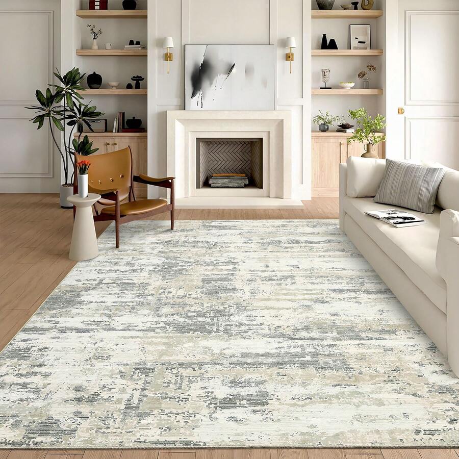 Modern Abstarct Area Rug Soft Low Pile Neutral Carpet Non-Slip Backing Non Shedding Throw Mat Stain Resistant Low Pile Indoor Carpet Ultra Thin Hallway Runner For Kitchen Bedroom Laundry - Beige - View 1