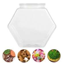 Tarro de plástico hexagonal transparente con tapas, envases para galletas y dulces, recipiente de almacenamiento de alimentos reutilizable, suministros de cocina
