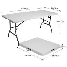 4FT/6FT Plastic Folding Table, Shooting Table, HDPE Portable Picnic Table Outdoor, For Camping, Party, Wedding, Picnic, With Lock, Handle - White - White - View 3