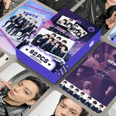 92张KPOP韩国男团应援照片卡贴纸高清双面全息卡明星LOMO卡
