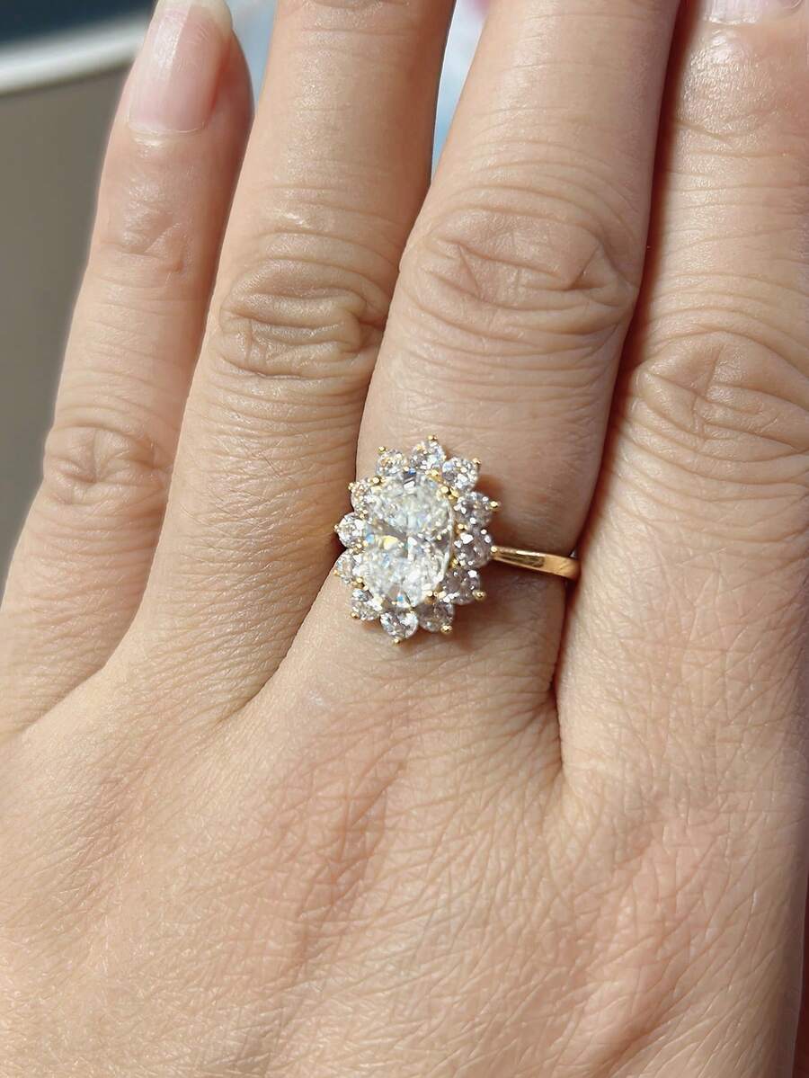 1 Stück eleganter & luxuriöser 925er Sterling Silber Ring mit 2CT Moissanit Blume, Schmuckzubehör für Damen zu Partys/Veranstaltungen/Verlobung