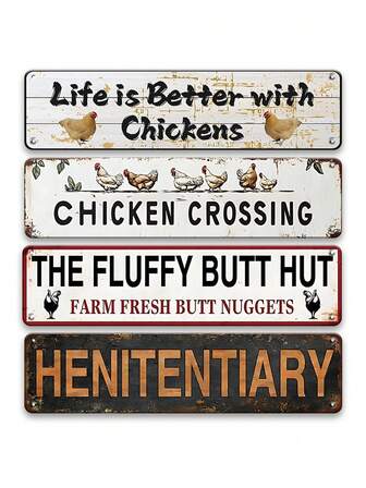 1pc Chicken House Metal Tin Sign, Chicken Crossing Funny Sign, Life Is Better With Chickens Wall Plaque, Farmhouse Wall Art Decor, Iron Painting Plaque For Farm, Home, Henhouse, Farmhouse, Chicken House, Market, Grange, Farm Decor, Home Decor, Henhouse Decor, 4x16 Inch