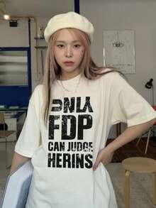 200g Pure Cotton T-Shirt 2025 Summer Ladies New Short Sleeve Pure Cotton Holiday Pattern Short Sleeve Round Neck Couple Wear Small Shirt Tops - 杏色 - 查看 2