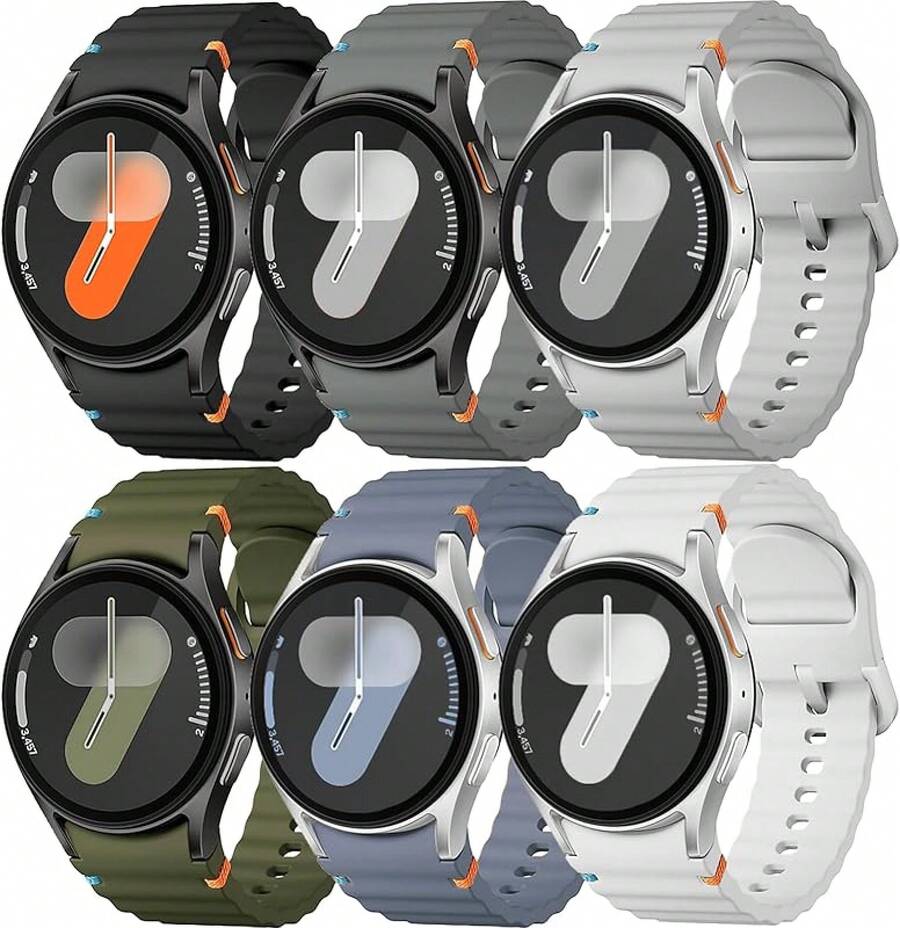 Correa Deportiva para Watch Correa 40mm 44mm, Correa de Silicona Suave Sin Espacio para Watch 6 5 4 FE Correa 40mm 44mm/Watch 6/4 Classic 47mm 43mm 46mm 42mm/Watch 5 pro 45mm Hombres Mujeres, Paquete de 6 - 05-Negro/Verde militar/Blanco/Gris oscuro/Gris claro/Gris azulado - Ver 1