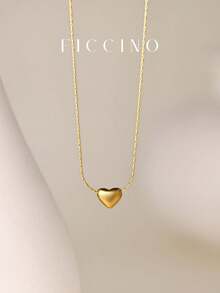 FICCINO 经典复古心形钛钢镀金吊坠项链，钛钢镀金超薄蛇骨链项链，黄金饰品，日常百搭choker项链，情侣/情人节礼物，附赠礼盒 - 1386n - 查看 5