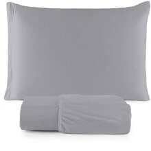 Plain 100% Cotton Knit Sheet Set With Elastic - 灰色 - 查看 2