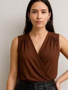 Cropped Women's Blouse Fluist Polyamide Fabric Tank Top Simple Knitted Fabric V-Neck Piece Crossed Casual Holiday Daily Bachelorette Party Travel Summer - 鏽棕色 - 查看 2
