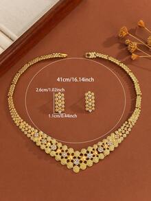 3pcs Gold Tone Hollow Luxury Wedding Bride Earrings Necklace Jewelry Set - Yellow Gold - View 5