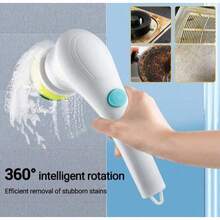 1pc Effortless Cleaning Tool! Electric Design With Brush Head Button, Easy To Handle Stubborn Stains With Home Cleaning Brush, Super Convenient For Bathroom And Kitchen Cleaning - 藍白色 - 查看 9