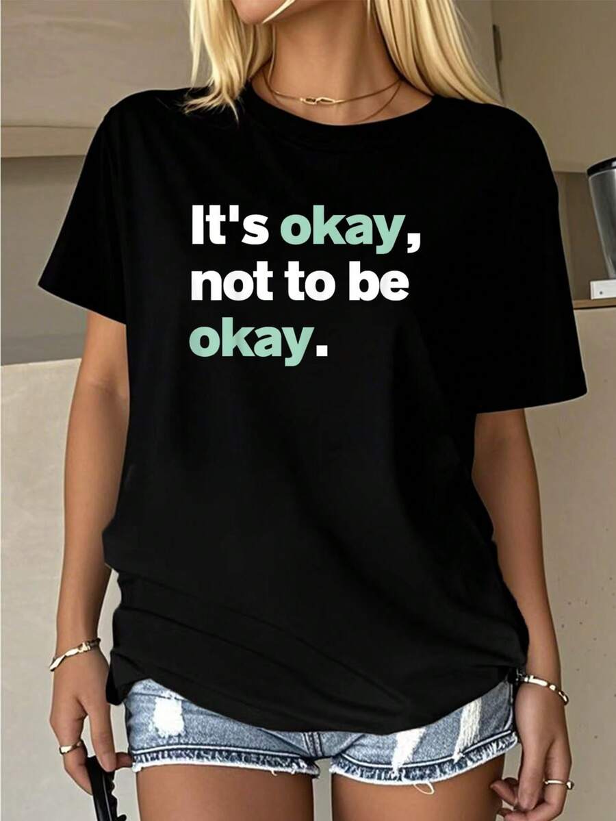 It's Okay Not To Be Okay Mental Matters Awareness-Shirt         Graphic Tees Women Crop Tops Summer Outfits Women Summer Tops-Shirt - Black - View 1