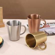 Thickened 304 Stainless Steel Cup, Double-Layer Anti Scald, Water Cup, Coffee Cup, Beverage Cup, Tea Cup, Milk Cup, Easy To Clean, Durable, Drop Resistant, With Handle For Easy Access, Suitable For Home Use, Office, Restaurant, Fast Food Restaurant, Canteen, Beverage Shop, Picnic, Outdoor
