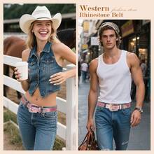 SUOSDEY Unisex Rhinestone Belt  Halloween    Vintage    Rivet    Sparkly Bling Diamond  Belts  Music Festival Wear - Hồng - Xem 6