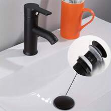 1pc Universal Pop-Up Sink Drain Stopper, Multifunctional Washbasin Core, Black Plastic, Quick Drainage, Bathroom Faucet Accessory, Kitchen And Bathroom Accessory Kitchen Items Kitchen Accessaries Kitchen Tools - Black - View 6