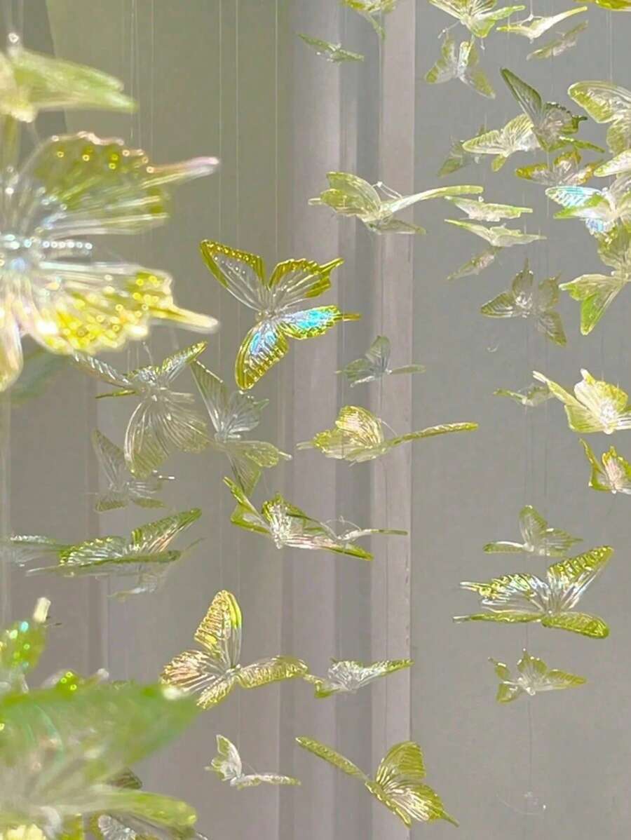10 Pieces Of Green Crystal Butterfly Hanging Decorations, DIY Butterfly Garlands (Including 30-Meter Transparent Hanging Lines), Suitable For Festival Parties, Bedrooms, Living Rooms, Corridors, Backgrounds, Hotels, Wedding Decorations