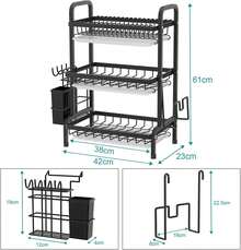 Stainless Steel Dish Drainer Over Sink, 3 Tier Dish Drying Rack For Kitchen Countertop, Utensil And Cutting Board Holder, Glass Rack, Suitable For Kitchen - Black - View 2