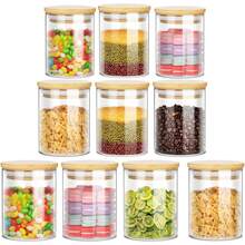 Homodoskey Glass Storage Jars 10 Pack -250ML Clear Glass Food Storage Containers With Airtight Bamboo Lid Stackable Kitchen Canisters For Candy, Cookie,Rice, Sugar, Flour, Nuts And Spice Jars - White - View 1