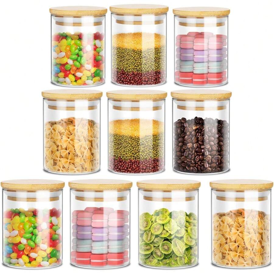 Homodoskey Glass Storage Jars 10 Pack -250ML Clear Glass Food Storage Containers With Airtight Bamboo Lid Stackable Kitchen Canisters For Candy, Cookie,Rice, Sugar, Flour, Nuts And Spice Jars - White - View 1