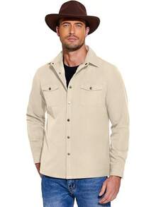 Men's Casual Lightweight Shirt Work Shacket Jackets Button Down Overshirt With Flap PocketsChristmas FYGX - Màu be - Xem 3