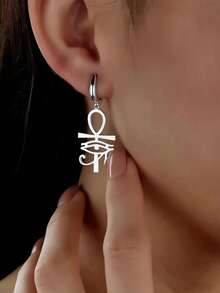 suteyi 1 Pair Of Eye Of Sun God Earrings, Ankh Earrings, Stainless Steel 14k Gold Plated Jewelry, Eye Of Horus Earrings, Gift For Her, Egyptian Protection Earrings - Multicolor - View 8
