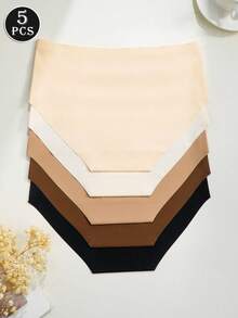 5 Pcs Women's Seamless Ice Silk Triangle Panties, Solid Color Soft Skin-Friendly Bikini, Comfortable Stretchy Briefs, Intimates Underwear & Lingerie Daily Wear - Nhiều màu - Xem 5