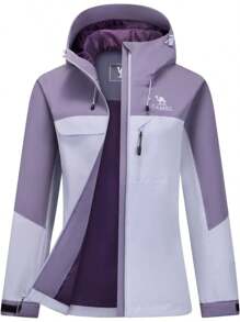 CAMEL Windbreaker For Women Purple Black Lightweight Waterproof With Hood Softshell Rain Coat Women's Outdoor Adventure Jackets - 紫色 - 查看 6