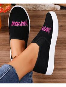 Tenis de mujer con letras asimétricas, apliques originales, punta redonda, estilo funky para uso diario, tipo mules