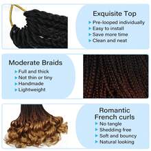 Curly Crochet Hair For Women Goddess Box Braids Crochet Hair Pre Looped French Curl Braiding Hair Crochet Braids 14/18/24 Inch 1/7 Packs French Curls Braids Layered Knotless Braids Hair Extensions, 1B/30/27