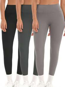 (5pcs High Waist Yoga Leggings) Women Fitness Leggings Running Cycling Pants, Stretchy & Breathable , No Perspective ,Tummy Control Design,  - Activewear For Indoor/Outdoor Workouts, Summer Workout Gym Clothing,Workout Pants|Sleek Leggings|Snug Fit Leggings Assort Colors - 5 Random colors - 查看 4