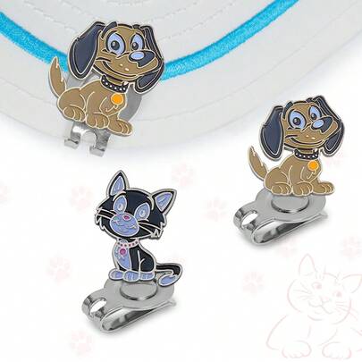 Caiton Golf Ball Marker Hat Clip 1PC, Cute Cat Dog Design, Magnetic Ball Marker Hat Clip, Golf Accessories For Men Women, Golf Cap Clip Marker