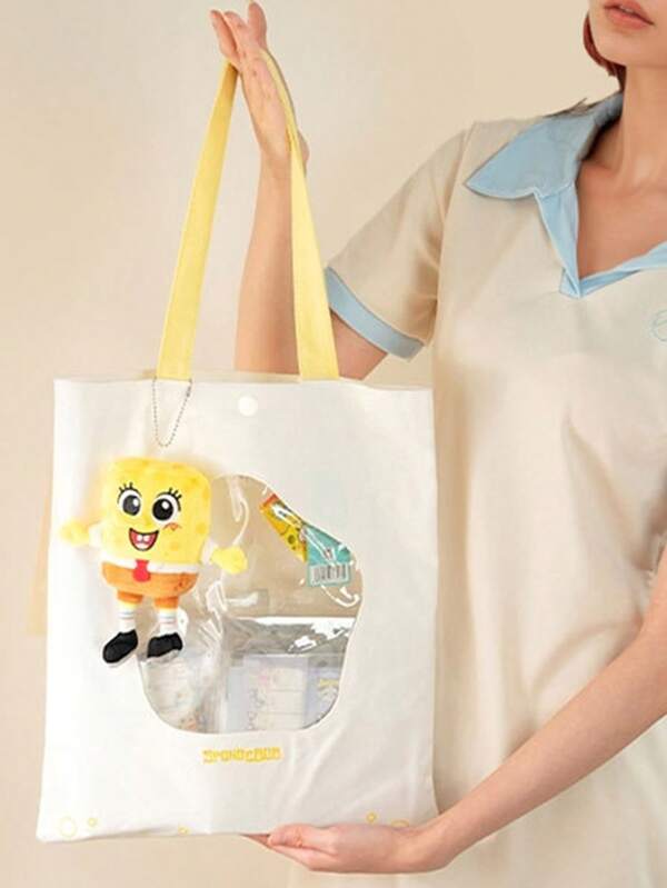 SPONGEBOB Sac en canevas Bob l'éponge, sac de maquillage de voyage mignon en trois dimensions, grande capacité, sac à main léger, sac de douche de baignoire, portefeuille, pinceau de maquillage portable, sac en canevas, voyage d'été, vacances, décoration de festival