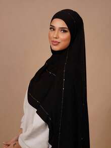 1pc Women's Popular Diamond Solid Color Soft Headscarf, Arabic Casual Long Scarf, Conservative Solid Color Headscarf Suitable For Daily Wear And Outfit Matching - Hot Diamond Solid Color - View 3