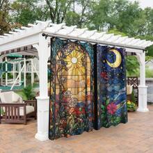 1 Pc Sun And Moon Printed Shower Curtain, Translucent Waterproof Shower Curtain Divider, Winter Bathroom Warming Shower Curtain, Bathroom Shower Curtain Liner Decorative Curtain, Equipped With Multiple Plastic Hooks, Metal Alloy Washers, More Sturdy Room Decor Bathroom Accessories Back To School