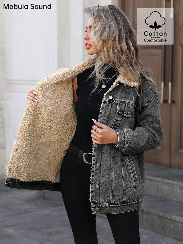 جاكيت كاجوال رياضي أزرق للنساء في الشرق الأوسط من طراز Y2K للطالبات والكلية، مبطن حراريًا، مناسب للربيع والخريف والشتاء