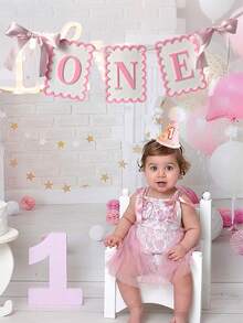 1pc First Birthday Hat With Pink Brown Flag - Girl's First Birthday Decoration, Cake Smashing Sparkling Cone Hat, Original Color Party Hat, Sweet First Birthday Photo Promotion For Little Princess, Suitable For Baby Showers, Baby Theme Parties - Multicolor - View 4