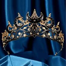 Gothic Moon Star Tiara - Glittering Rhinestone Headpiece For Halloween Cosplay (Witch/Vampire/Dark Fairy) Unisex Gothic Crown For Costume Parties, LARP & Photo Shoots - Elegant Celestial-Themed Accessory - Perfect Gift For Gothic Lovers, Cosplayers & Alternative Fashionistas - Great For Samhain & Vampire Balls - 彩色 - 查看 11