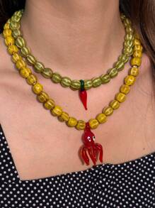 1 pieza Collar colgante de cerámica con diseño de calabaza, pulpo, estrella de mar o cactus en estilo de moda y dibujos animados, piezas únicas pintadas a mano, adecuado para hombres y mujeres, uso diario, festivales, citas, regalos