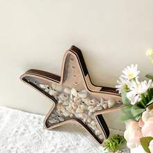 1 件复古航海海星形状收纳盒，用于展示鲨鱼牙齿、贝壳、玛瑙和水晶 - 人造木质桌面收纳件，无盖家居装饰，母亲节、圣诞节、生日、海洋海滩爱好者的独特节日礼物 - 彩色 - 查看 6