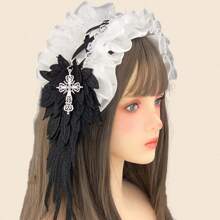 1pc/Set Women's Colorful Butterfly Decor & Wide Lace Headband Hair Accessories, Suitable For Daily Wear And Cosplay, Cute Style, Made Of Polyester And Spandex Halloween Valentine's Day