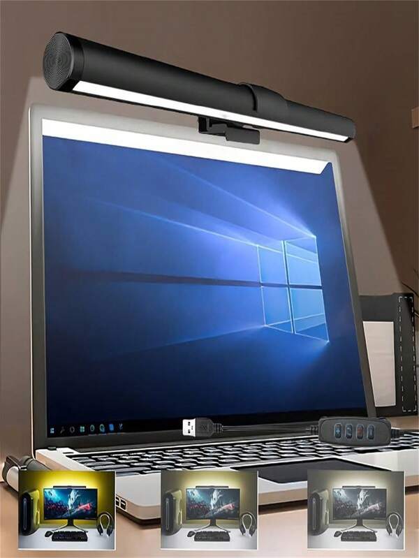1 قطعة ضوء شاشة ذكي، شريط إضاءة شاشة LED قابل للتعتيم، شريط إضاءة شاشة كمبيوتر محمول LED قابل للتعديل بثلاثة ألوان، شريط مراقبة شاشة المكتب المنزلي