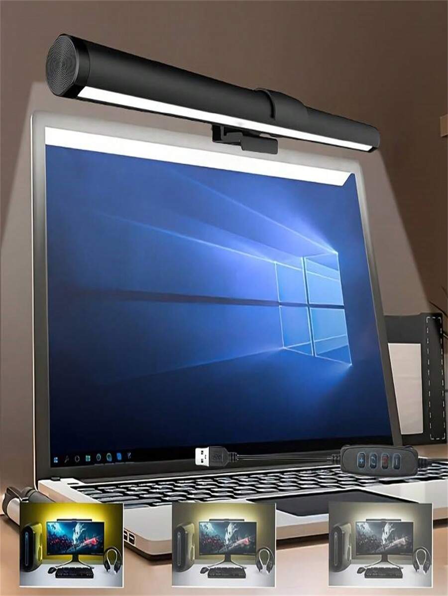 1 pieza Lámpara de pantalla inteligente, Barra de luz LED regulable para pantalla, Barra de luz LED para pantalla de laptop ajustable a 3 colores, Barra de luz para monitor de pantalla para el hogar/oficina - Tres colores de luz - Ver 1