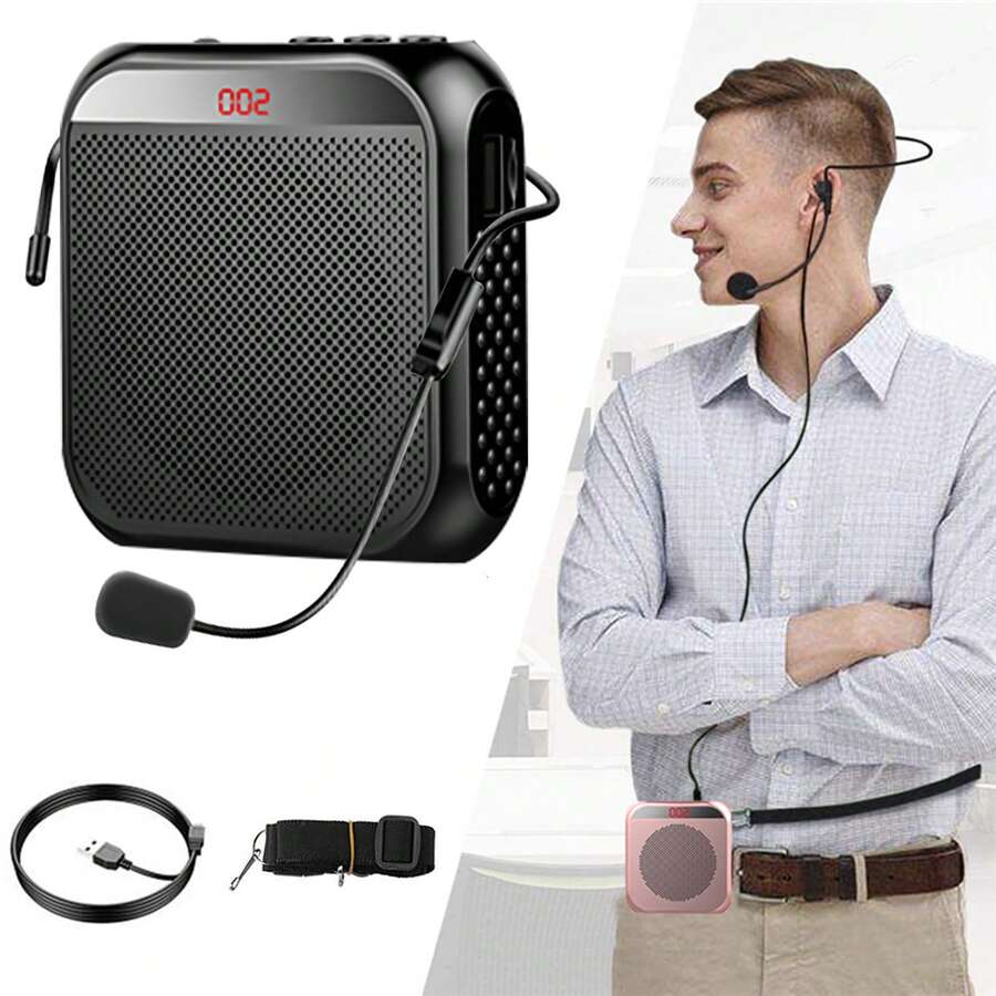 Rechargeable Voice Amplifier - 2200mAh Portable PA System With Headset Mic For Teachers & Presenters,Perfect Christmas Gift - Black - View 1