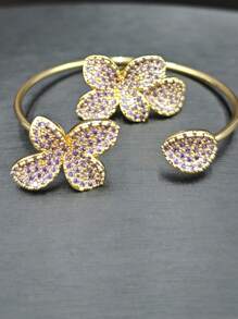 1 Set mit 2 verstellbaren Zirkonia-verzierten Armband und Ring Set, modisch und kreativ, geeignet für Partys, Hochzeiten und Anlässe