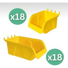 WallPeg 36 Pack Pegboard Bin Kit – 18 Medium & 18 Large Yellow Peg Board Storage Bins |   Parts Organizer For Garage, Workshop, Craft Room, Office, Tool Wall & Workbench |   Pegboard Accessory Organier