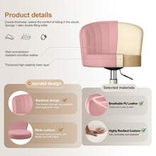 Small Desk Chair Round Rolling Chair With Back PU Leather Height Adjustable Swivel Vanity Work Computer Stool Chair For Home Office Bedroom - Pink - View 3