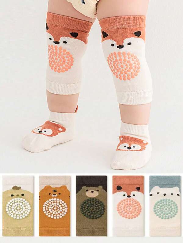 2 Pairs Cartoon Animal Pattern Children's Knee Pads, Baby Crawling Protective Gear Anti-Fall Anti-Slip Knee Pads, Summer